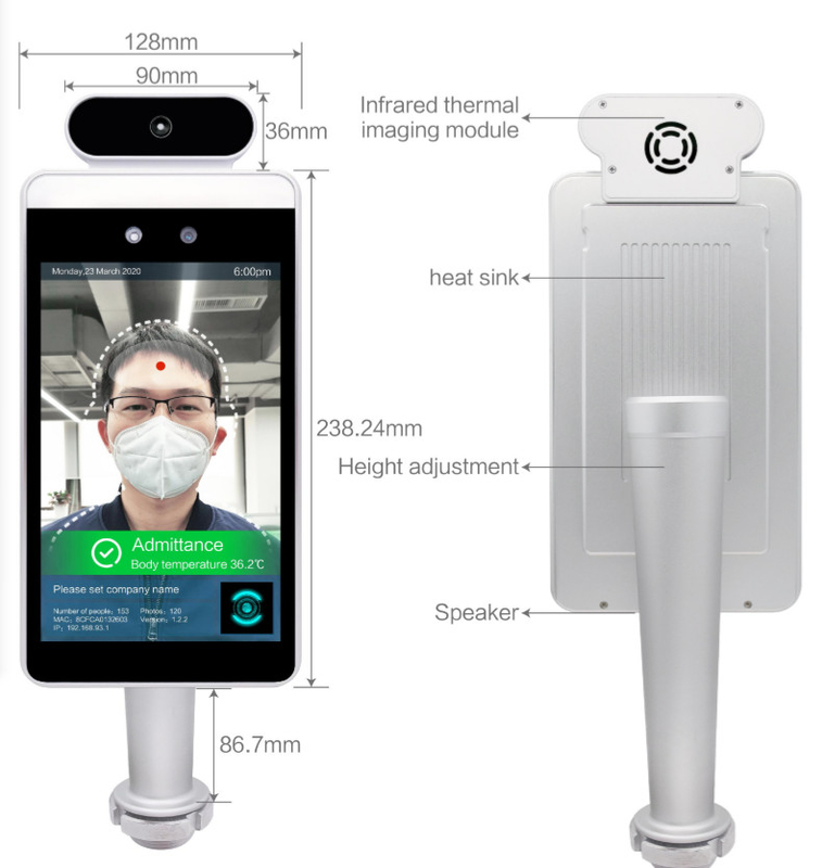 15W 6mm Lens Face Recognition Thermometer RK3399