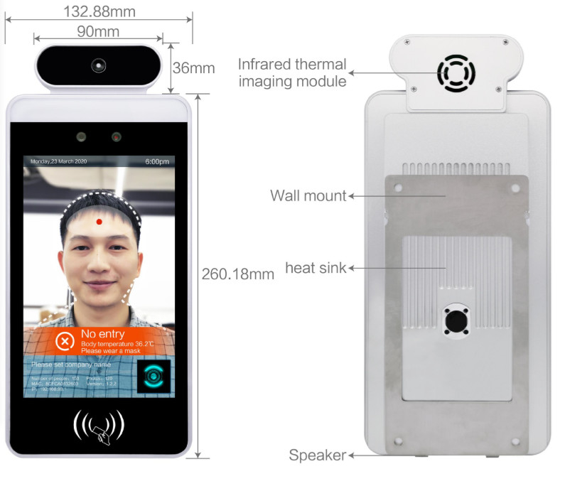 Thermal Scanner RK3399 Android 7.1 Access Control Kiosk 1.8GHZ 8 inch Face recognition measurement