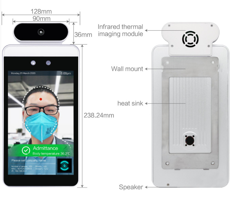 RK3288 8" Dynamic Face Recognition Thermometer 1/2.7" CMOS